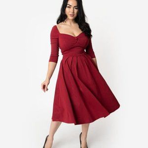 1950's Style Deep Red Bengaline Swing Dress